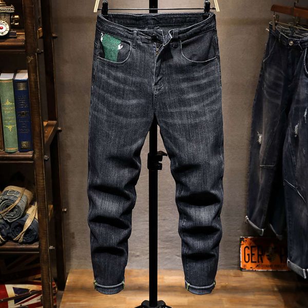 

autumn and winter fashion brand black gray jeans men's tapered slim leggings korean personalized youth harlan pants, Blue