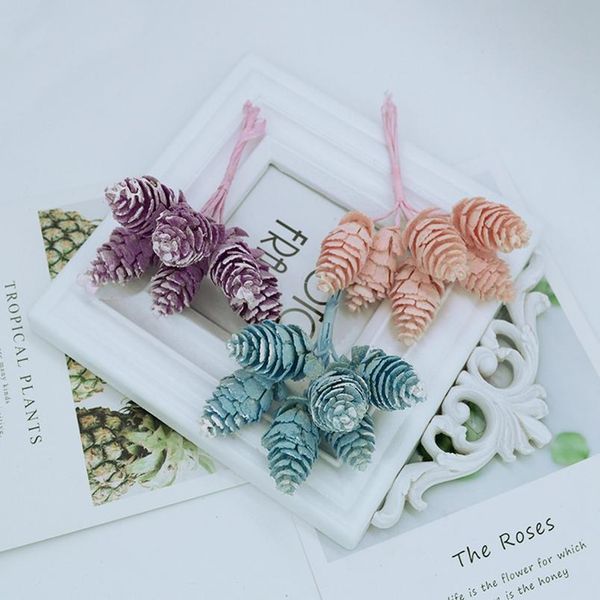 

6pcs simulation pine cone christmas decorations for home wedding accessories scrapbooking artificial plants pompom silk jllcyl