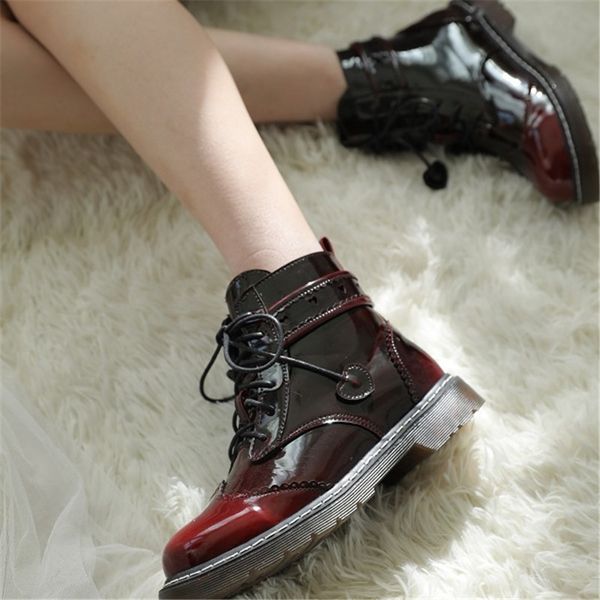 

toe roundo martins women's autumn boots high heels ladies lace up luxury designer black lolita red apartments ztjf
