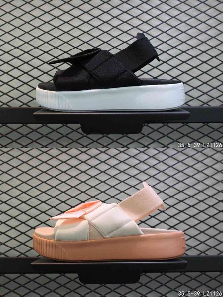 

2021 summer ladies sandals slippers sports leisure bow sponge cake increase women's shoes, Black