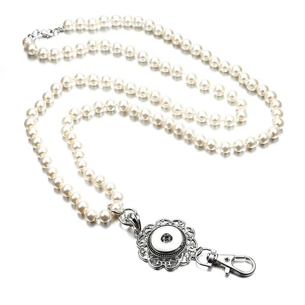 

pendant necklaces fashion brand white grass pearl beads lanyard necklace hand beaded perfect for id badges and keys, Silver