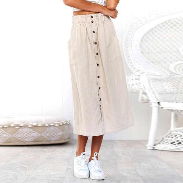 

skirts chamsgend women's buttons high waist middle half skirt womens daily summer bohemia line button beach wrap maxi long au7, Black