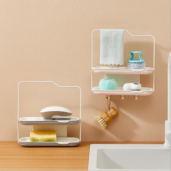 

bath accessory set double layer drainage bathroom shelf wall mounted shower towel holder kitchen storage rack home wc accessories