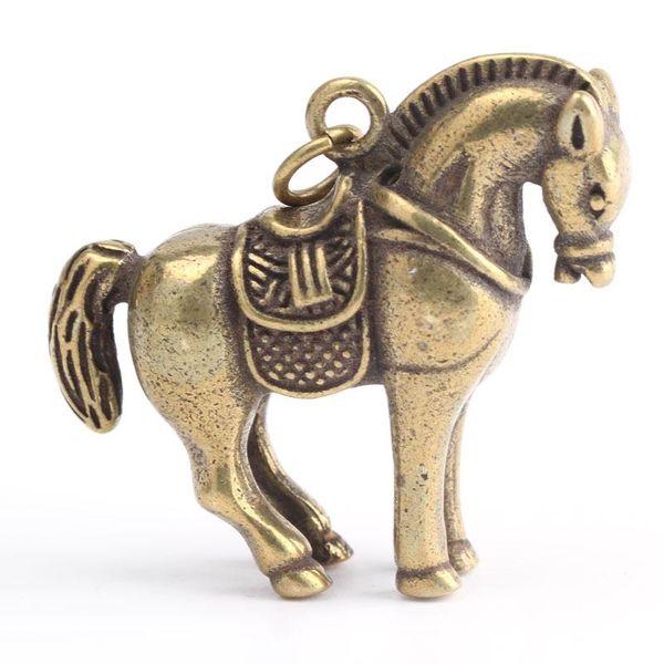 

keychains 2021 key ring handmade pure brass 12 zodiac horse carving pieces chain pendant, Silver