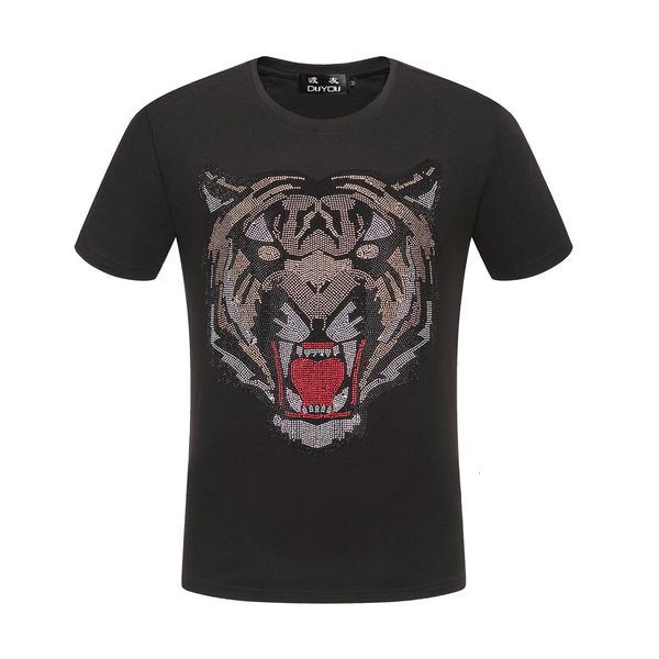 

2021 new mens designer t shirts men short sleeve fashion rhinestone tiger head man t-shirt male 100% cotton tees 7ohk, White;black