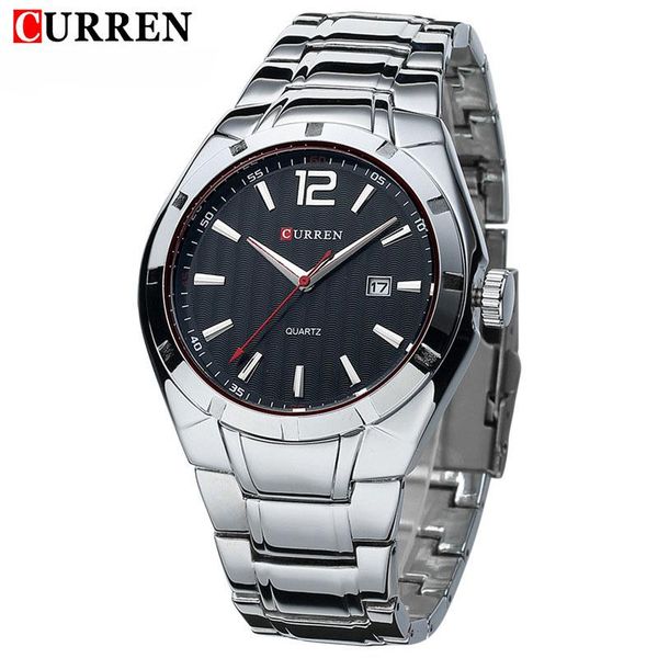 

wristwatches curren fashion business quartz watch display date full steel sports waterproof wristwatch saat clock reloj hombre, Slivery;brown