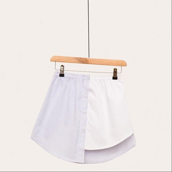 

new 2021 stripe spelling color irregular false shirt skirt half body button female wholesale drop shipping good quality, Black