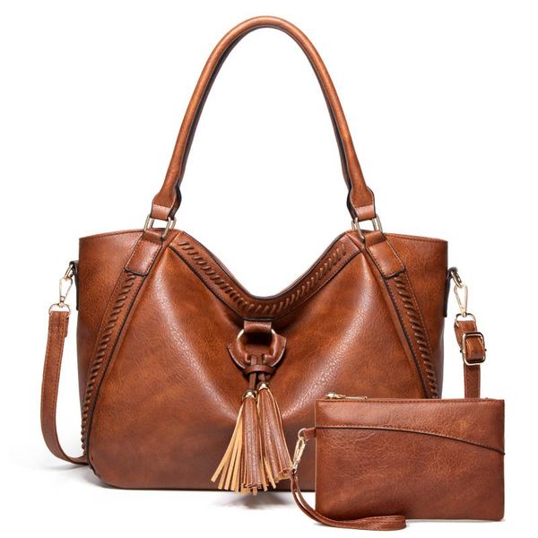 

evening bags fashion tassel women leather handbags ladies large capacity tote shoulder vintage brown big shopping bag