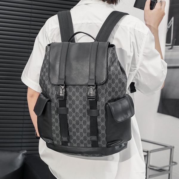 Rucksack für Herren, europäische und amerikanische Mode, karierter Rucksack, Modemarke, große Kapazität, Reisetasche, lässig, Schüler, Schultasche, Computertasche