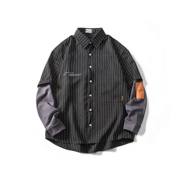 

men's casual shirts 2021 spring fake two striped, White;black