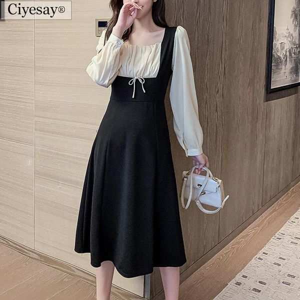 

casual dresses ciyesay women's wear south korean fashion fall 2021 plus size long dress sleeve black, Black;gray