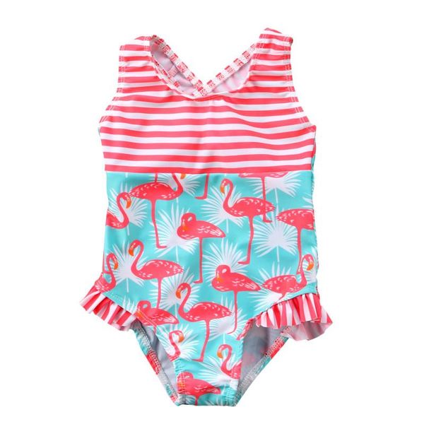 

one-pieces 2-7years kids baby girls swimwear swimsuit flamingo print children one piece bikini girl beachwear bathing suit summer, Black