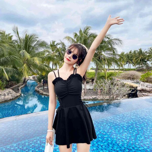 

swimsuit female one piece fairy model south korea cover belly show thin spring swimsuit small chest gather conservative, White;black