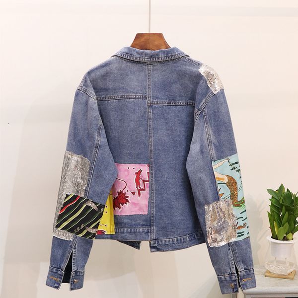 

sequin women autumn 2021 big size vintage outerwear womens denim jacket patch designs ladies jeans coat sh2n, Black;brown