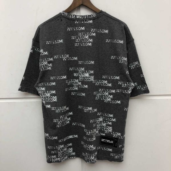 

men's t-shirts oversize washed old we11done shirt man womanhood damage woven hole print complete welldone, White;black