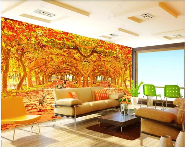 

wallpapers 3d po wallpaper custom mural autumn golden yellow forest deer scenery living room wall murals for walls in rolls