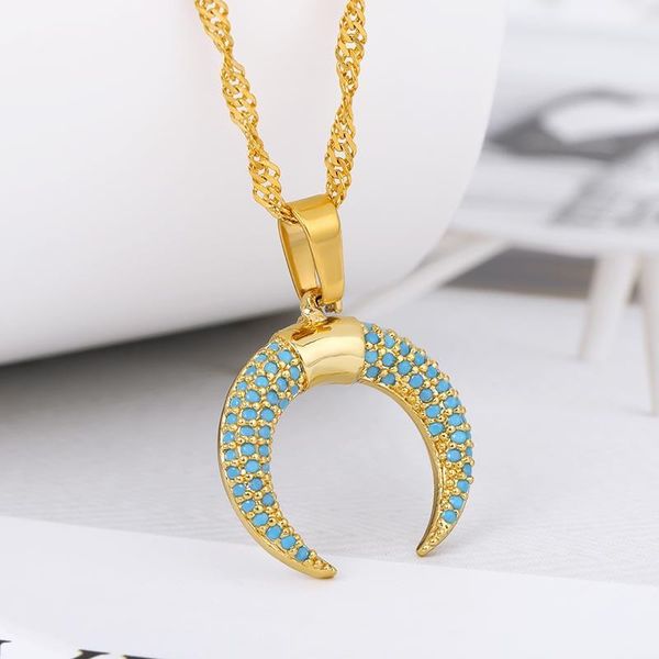 

moon necklace for women blue cubic zirconia collier stainless steel choker gold color fashion charm femme jewelry gift bijoux, Silver