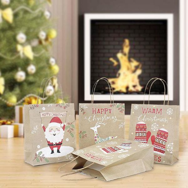 

christmas decorations gift bag paper packaging kraft bottom tote 4pcs for home 2021