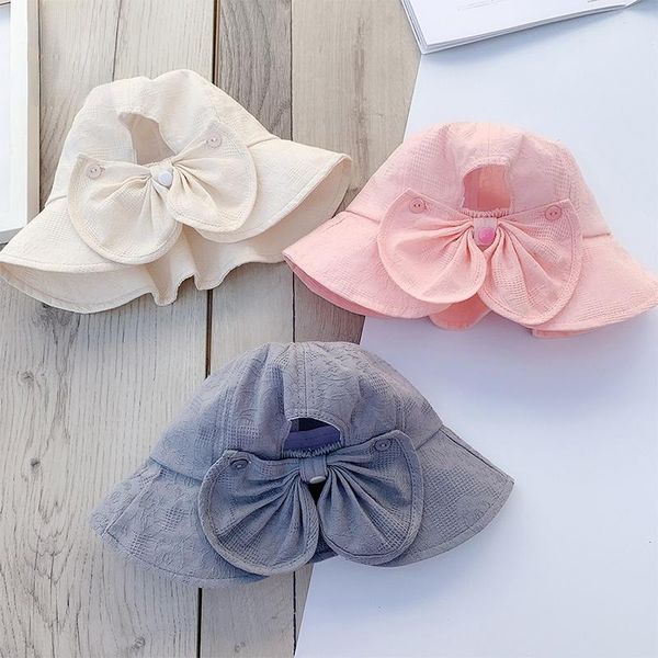 

wide brim hats summer spring outdoor baby bucket hat infant girls fisherman sun cotton children cap kids princess beach bow girl caps, Blue;gray