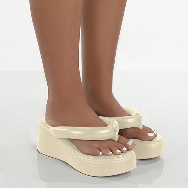 

slippers platform shoes women thick-soled beach 2021 summer sandals casual fashion solid color flip flops, Black