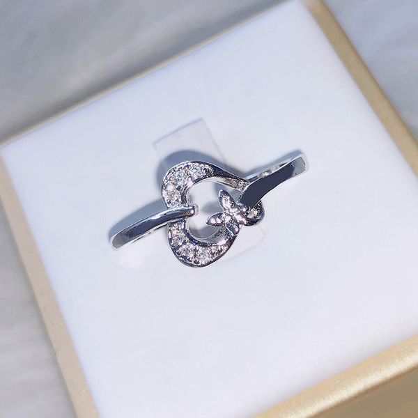 

wedding rings sweet heart bow zircon ring fashion simple ladies for friends exquisite gift factory wholesale, Slivery;golden