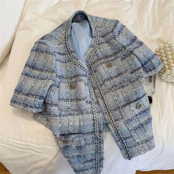 

women's jackets chic ins europe vintage classic sweet women tweet jacket short sleeves coat summer elegant lace ladies knitted cardigan, Black;brown