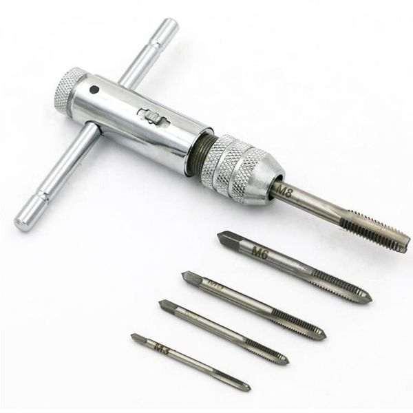 

hand tools 6pcs/set handle tap wrench ratchet spanner with m3-m8 screw taps thread metric plugs machinist die set