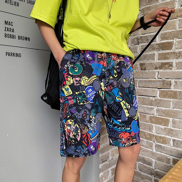 

2021 new mens 6 style men summer beachwear print short trousers causal drawstring sportwear male shorts plus size 166d, White;black