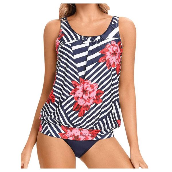 

one-piece suits flowers print plus size tankini swimming suit women bathing two piece swimwear beach womens swimsuit 2021 summer bikini