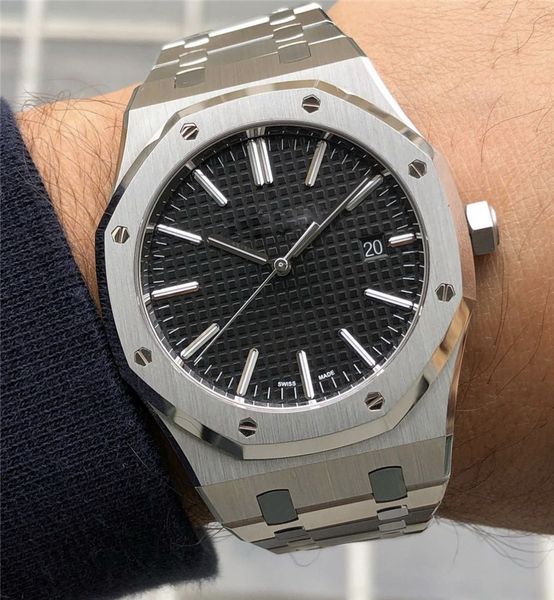 

men watch 41mm automatic mechanical luminous watches transparent cover full stainless steel strap waterproof wristwatches