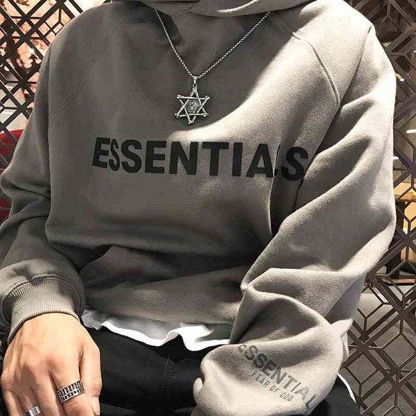 

fog2020ess high street double thread reflective printing glue pressing plush hoodie couple pullover sweater jacket men and women, Black