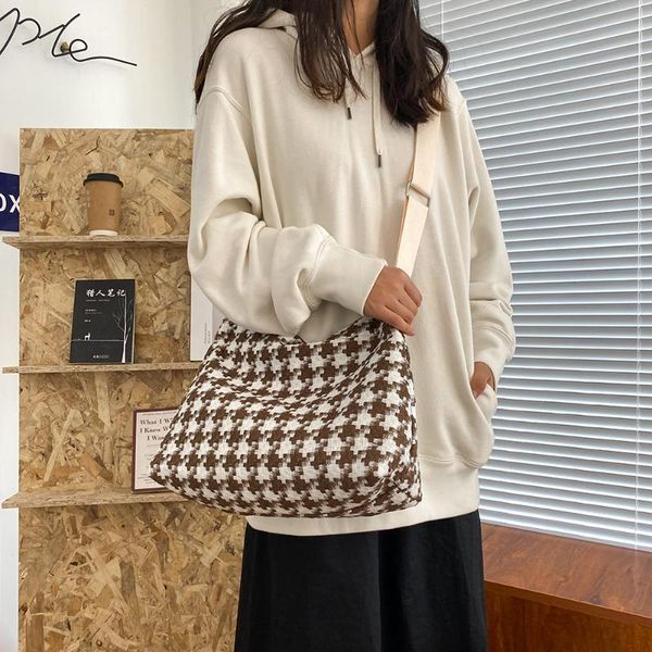 

retro shoulder handbag lattice pattern crossbody bag female cotton bucket totes youth ladies simple versatile bag