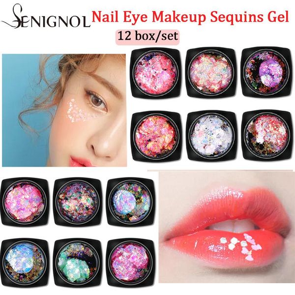 

nail glitter 12 box/set eye makeup sequins set art decoration powder shimmer pigment, Silver;gold