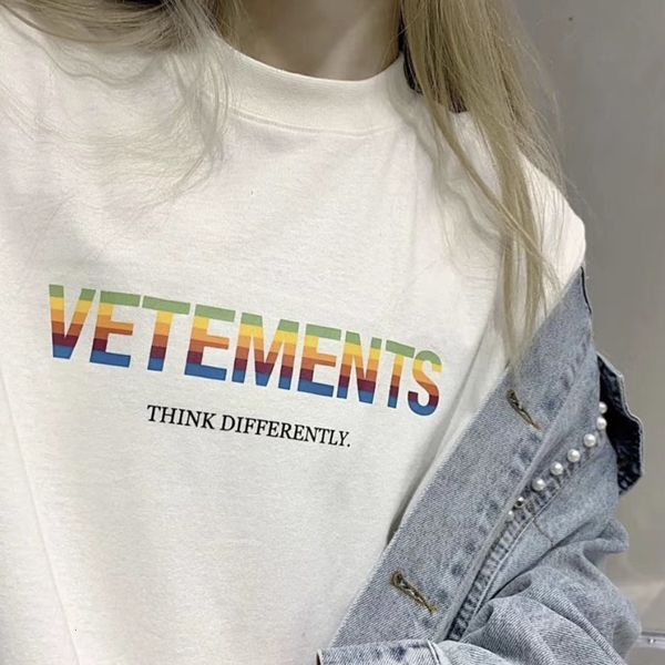 

2021 new vetements raiow t-shirt women think differently letters printing embroidery tee vtm men clothing so12, White;black