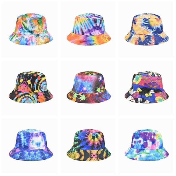 

double sides wearing tie dye bucket hat reversible summer graffiti printing fisherman caps sun visor wide brim beach outdoor fishing basebal, Yellow