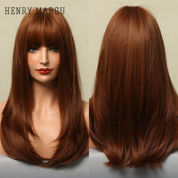 

synthetic wigs henry margu long straight layered hair ombre red brown ash lolita bob wig with bangs for women cosplay heat resistant, Black