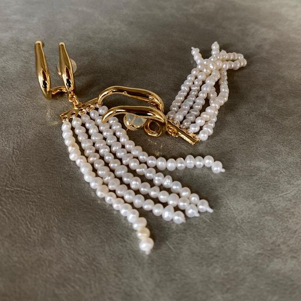

stud original design high-grade temperament freshwater pearl metal earrings exquisite tassel for women, Golden;silver