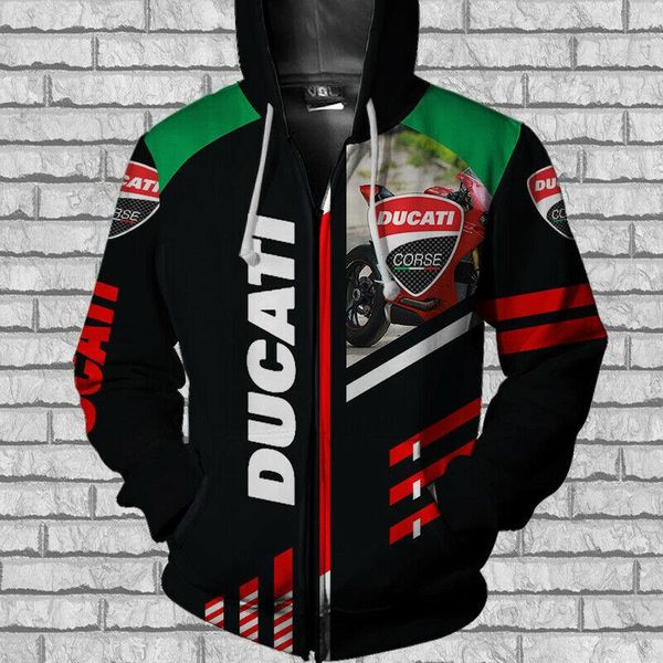 

men's hoodies & sweatshirts ducati motorcycle logo digital print hoodie casual fashion harajuku brand hip hop zip sweatshirt to, Black