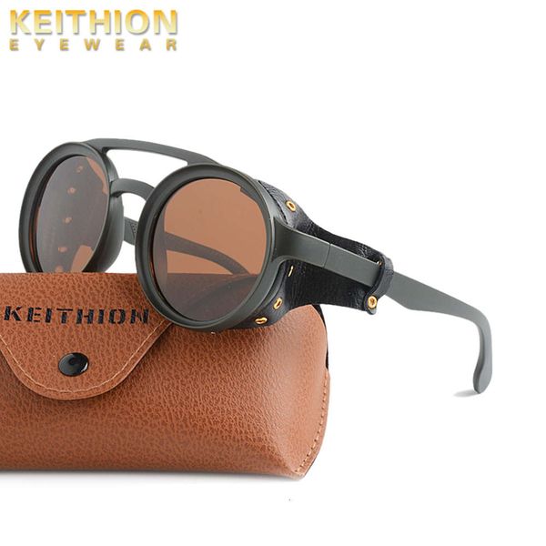

keithion fashion vintage steampunk punk style round polarized sunglasses leather side shield brand design gradient sun glasses, White;black
