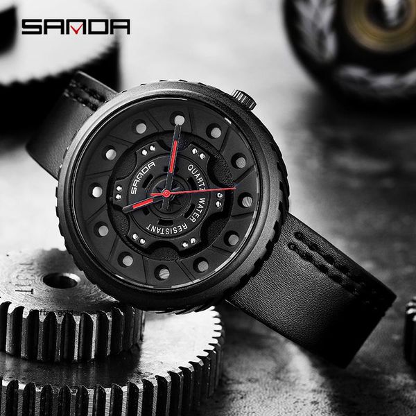 

wristwatches sanda fashion cool quartz men watch outdoor match gift wristwatch leather strap large special hollow dial relogio masculino 104, Slivery;brown
