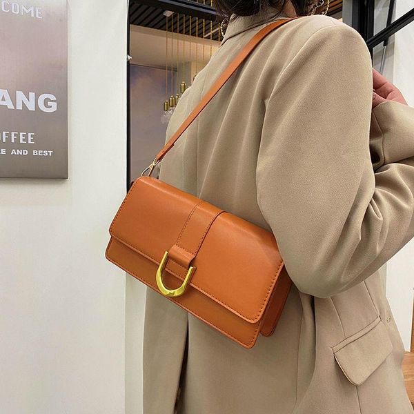 

evening bags baguette bag for women 2021 luxury handbags orange white brown women's shoulder strap handbag pu leather crossbody