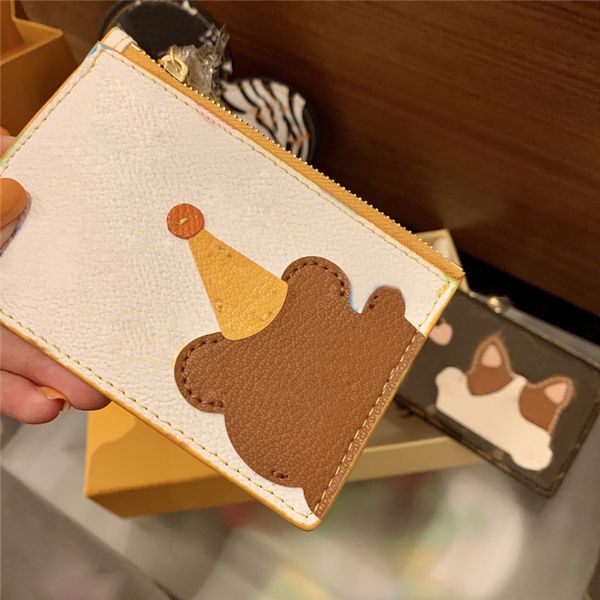 Clássico PU bolsa de couro bolsa pequeno urso cão designer cartão bolso carteira sacos marrom branco 2 cores em estoque lqb01