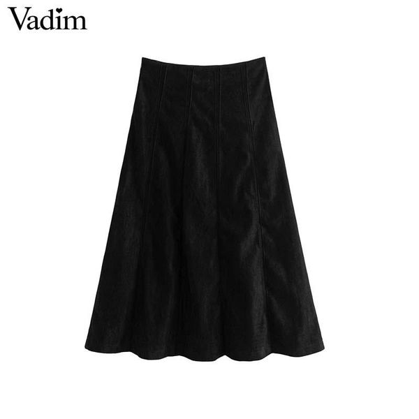 

skirts vadim women elegant suede black midi skirt faldas mujer side zipper solid female casual streetwear chic ba134