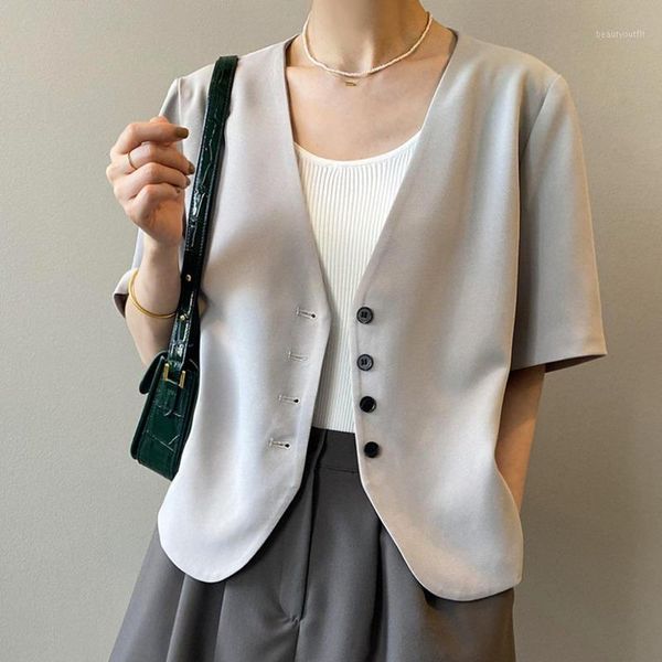 

women's suits & blazers [ewq] korea chic casual fashion lapel solid color single-breasted loose short-sleeved suit jacket female summer, White;black