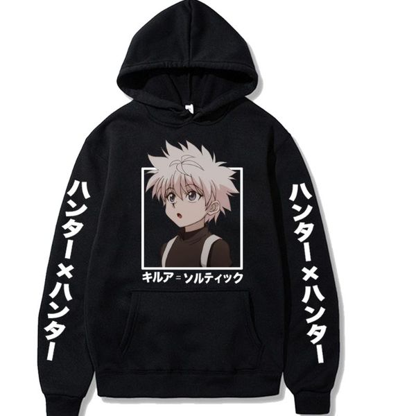 

men's hoodies & sweatshirts kawaii anime x killua zoldyck print hoodie harajuku cartoon fashion streets oversized pullovers, Black