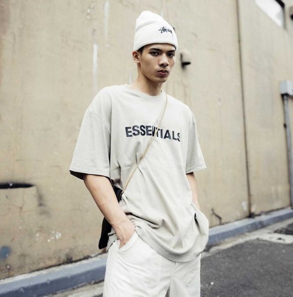 

feel of god fog essentials double line letter loose high street short sleeve t-shirt for men and women 8 colors inn0i2, White;black