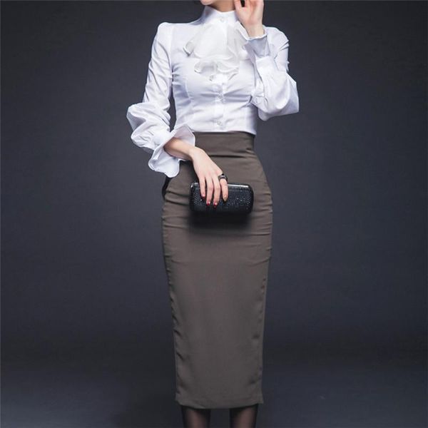 

women's blouses & shirts lantern sleeve shirt 2021 autumn fashion womens vintage cotton ol blusas big size stand collar flounce white