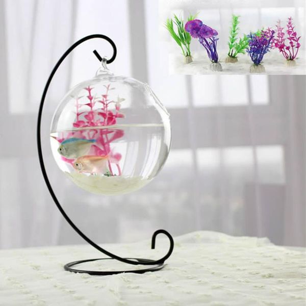 

aquariums mini creative deskfish tank ornament hanging display rack aquarium plant pot with metal stand home decor garden supplies