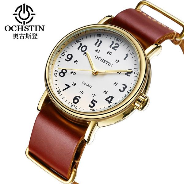 

wristwatches ochstin brand men sports quartz watch fashion chronograph calendar leather belt luminous waterproof military wrist watches, Slivery;brown
