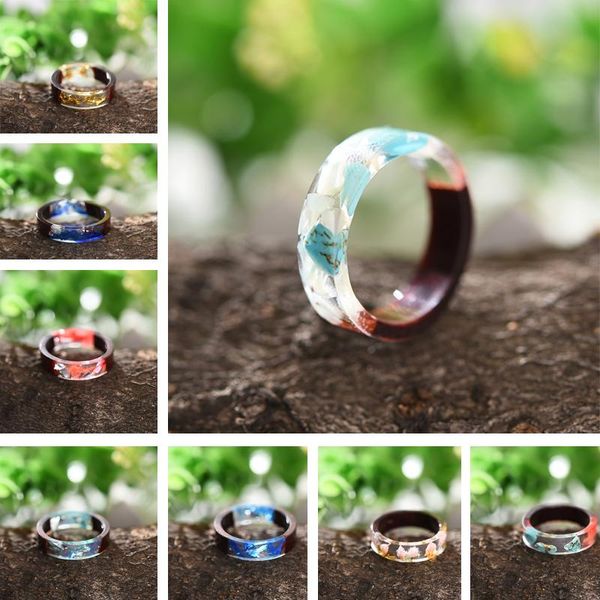 

wedding rings design handmade wood resin ring flowers plants inside jewelry novelty anniversary 2021, Slivery;golden